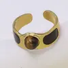 Anillo Abierto Vintage Color Dorado con Piedra Natural Ojo de Tigre, Anillo Cerrado de Acero Inoxidable que No se Desvanece, Joyería de Moda para Mujer