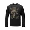 Camiseta de manga larga para hombre, camisa de leopardo con diamantes de imitación, nueva moda de otoño, cuello redondo grueso, ropa superior de talla grande para hombre