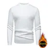 Suéter Base Casual de Punto para Hombre, Nuevo, Forrado de Felpa, Engrosado, Cálido, Cuello Medio Alto, Color Sólido, Corte Ajustado, Transfronterizo