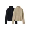 Fábrica de Ropa para Mujer Transfronteriza Venta al por Mayor 2026 Suéter de Punto con Cremallera Media Cuello Alto Borde Acanalado Texturizado
