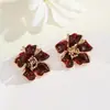 Brincos de Flor Plissada com Gotejamento de Óleo da Moda Coreana para Mulheres, Elegantes, de Alto Padrão, Simples, Brincos e Brincos S925 Atacado