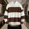 Otoño Invierno Nuevo Suéter de Punto para Hombre Mujer Ropa Exterior Estilo Perezoso Juvenil Suéter Holgado Rayado Bloque de Color Tendencia