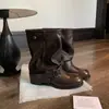 Pantalones de Pierna Corta Botines Botas Apiladas Arrugadas para Mujer Nuevo Estilo Británico Retro Estilo Maillard Occidental Botas Martin