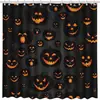 Cortina de Chuveiro de Abóbora de Halloween Cortina de Chuveiro de Abóbora Maligna Cortina de Chuveiro Outonal Preta Decoração de Banheiro Tecido Lavável Durável