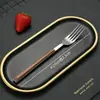 Juego de Cuchillo, Tenedor y Cuchara de Acero Inoxidable con Mango de Grano de Madera en Stock, Juego de Cubiertos de Acero Inoxidable con Mango de Madera Imitación, Cuchillo y Tenedor para Bistec, Vajilla Occidental