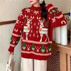 Suéter de Punto de Cachemira Grueso con Ciervo Navideño para Mujer Otoño Invierno Nuevo Estilo Transfronterizo Suéter Holgado Dulce Ropa de Mujer Lana