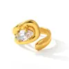 Anillo de Cobre Cuadrado Irregular con Pedrería Retro Europeo y Americano de Venta Caliente Transfronteriza, con un Toque de Alta Gama, Diseño Minimalista de Nicho, Anillo Abierto