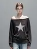 Tejido Vintage Desgastado Hombro Asimétrico Casual Estilo Estrellado Nuevo Simple Estilo Remache Top de Otoño 2673