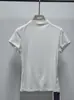 Camiseta elegante e estilosa de manga curta em Tencel com gola alta para mulheres, primavera e outono, elástica, slim fit, cor sólida, camisa base com gola semi-alta