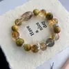 Pulsera de Piedra Citrina Amarilla Natural y Ojo de Tigre con Perlas Negras de Oro Super Siete para la Riqueza y la Buena Suerte