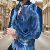Transfronterizo 2023 primavera nuevo hombre estampado digital animal lobo casual manga larga solapa talla extra joven camisa hombre
