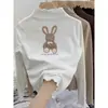 Camiseta Base Térmica Blanca con Volantes y Cuello Semi-Alto para Niña con Estilosa Camiseta de Manga Larga de Otoño e Invierno para Primavera y Otoño