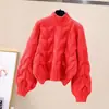 Suéter de punto trenzado para mujer, con cuello redondo y mangas tipo linterna, con un diseño relajado y elegante, de la nueva colección otoño/invierno, estilo coreano, corte holgado y una textura gruesa de punto trenzado