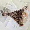 Pantalón T de Malla con Estampado de Leopardo Tanga Sexy Transparente Lindo Ropa Interior para Mujer Cintura Baja Niñas Hueco Transpirable Discoteca Nuevo