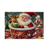 Mantel Individual Cuadrado Estampado Patrón de Alce Navideño Muñeco de Nieve Bosque Pueblo de Pan de Jengibre Decoración de Mesa Navideña