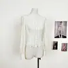 Filha mimada de família rica 26F colete de malha com blocos de cor e laço camisa feminina de manga comprida com acabamento em renda top de tricô 9221