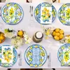 Bp039 Platos de Papel de Porcelana Azul Limón y Blanco para Fiestas Navideñas, Juego para 8 Personas, Decoración Estilo Chino, Papel Desechable