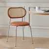 Silla de Mimbre Sintético Estilo Ins Nórdico Crema para Hogar Mid-Century Silla de Respaldo para Balcón Minimalista Silla Retro Silla de Comedor