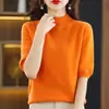 Camisa básica de tricô da moda, versátil para primavera e outono, novo top justo de cinco mangas, gola alta solta, estilo feminino de manga média