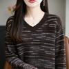 Suéter de Lana de Hilo Fino con Cuello en V, Básico, Versátil, Práctico, No Hace Bolitas Fácilmente, Suave y Amigable con la Piel, Camisa de Capa Base Ajustada para Otoño e Invierno