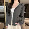 Chaqueta con Capucha Rayada K1365X Otoño/Invierno Nuevo Estilo Retro Americano Holgada Perezosa Cremallera Cárdigan Sudadera de Manga Larga