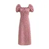 Vestido largo de verano para mujer estilo europeo y americano 2024, manga corta, rosa rosa 9680 9679