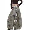 Jeans Scimitar Deconstruidos Desgastados Teñidos Sucios Estilo High Street Americano para Hombres y Mujeres con un Diseño Único, Pantalones Anchos de Atar, Pantalones Scimitar de Mezclilla Holgados