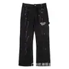 Jeans Largos Casuales Sueltos de Mezclilla con Parches de Graffiti Gal Splash-Ink y Rasgaduras