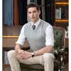 Chaleco de lana para hombre de otoño e invierno, 60% lana, cuello en V, talla grande, chaleco de punto formal tipo jersey, chaleco casual sin mangas para hombres jóvenes y de mediana edad