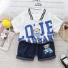 Verão infantil nova camisa pólo de lapela de manga curta conjunto de duas peças 0-4 anos de idade meninos casual t-shirt shorts jeans conjunto