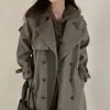 Enviado: Abrigo de lana con cordones de doble botonadura, estilo chic coreano, para mujer, holgado y casual, abrigo de lana grueso de longitud media