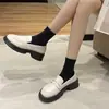 Zapatos de Cuero Versátiles para Mujer 2025 Invierno Nuevo Estilo Británico Mocasines Negros de Suela Gruesa Slip-On Zapatos de Uniforme JK
