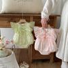 Mameluco de Verano para Bebé Niña a la Moda con Mangas con Volantes y Lazo, Dulce Mono para Bebé con Diseño Triangular para Trepar