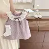 Vestido Infantil com Poás Vintage e Gola de Renda, Vestido Princesa de Verão Estilo Coreano para Meninas e Bebês