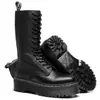 Botas de Motocicleta Gruesas con Suela de Goma, Línea Blanca Transfronteriza, para Mujer, Botines Cortos de 14 Ojales de Primera Capa, Botas Unisex de Piel Genuina, Punta Redonda, Estilo Europeo y Americano Moderno