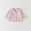 Camisa Lisa Estilo Coreano para Bebês e Crianças Pequenas, Novo Modelo de Primavera, Top e Jaqueta Versáteis para Meninas Bebês, Roupa de Primavera de Manga Longa, Classe A