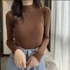 Suéter de manga larga con cuello medio alto estilo coreano para mujer, camisa básica ajustada, adelgazante, de color liso, combinable con todo, otoño 2024