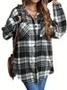 2024 Comercio Exterior Transfronterizo Amazon Otoño e Invierno Camisa de Solapa de Botón Único Commuter para Mujer Holgada de Cuadros Talla Grande para Mujer