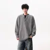 Suéter Japonés Falso Dos Piezas Patchwork Cuello Henley para Hombre Otoño Invierno Corte Limpio Holgado Cálido Tallas Grandes Tejido para Pareja