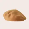 Boina de lã clássica de alta costura para outono e inverno para mulheres, boina de lã simples de cor sólida artística retrô universal