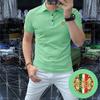 Estación Europea Nueva Camisa Polo de Manga Corta para Hombre Color Brillante Solapa Manga Media Algodón Perla Mercerizado para Hombre Ajuste Entallado Moda Trendy