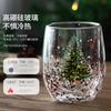 Taza de agua de vidrio de borosilicato con forma de huevo, de doble capa aislada, taza para café, jugo, taza de bebida creativa con lentejuelas fluidas, árbol de Navidad