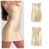 Fabricante de ropa para mujer transfronterizo al por mayor 2026 Moda estilo europeo y americano vestido de vendaje de alta gama sin tirantes ajustado con estampado dorado