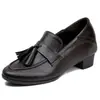 Mocassins Pontudos com Salto Bloco Estilo Old Money Retrô para Mulheres 2026 Novos Versáteis Estilo Britânico Slip-On Couro