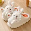 Pantuflas de Algodón Invierno 2025 Nuevas de Suela Gruesa Cerradas de Talón Hogar Lindas Antideslizantes Conejo de Dibujos Animados Cálidas Pantuflas de Algodón