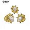 Anel Grande Neutro Mpr142 Cor Pérola Barroca Natural Zircônia Pequena Incrustada Latão Banhado a Ouro 18K