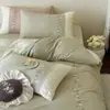 Caramelo Leite Francês Luxo Leve Alto Padrão 100S 100% Algodão Conjunto de Quatro Peças Algodão Puro Bordado Escovado Conjunto de Cama de Três Peças