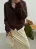 Cardigan Tricotado Acme com Gola Alta para Mulheres, Outono/Inverno, de Botão Único, Estilo Preguiçoso, Casaco Quente de Lã Fleece 22511