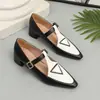 Em estoque Europeu e Americano Russo Tamanhos Grandes Sapatos Femininos 35-43 Primavera/Verão Cadarço Color Block Mary Janes Bico Quadrado Pequeno Sapatos de Salto