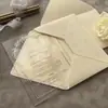 Convites Acrílicos Personalizados com Estampagem Dourada, Envelopes de Veludo Off-White, Convites de Casamento com um Toque de Luxo